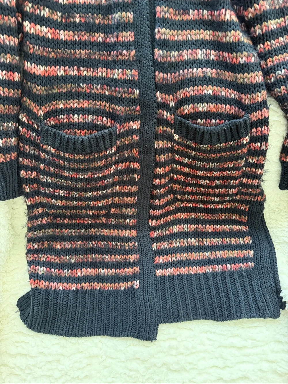 Anthropologie Navy and Pink Striped Open-Front Cardigan
